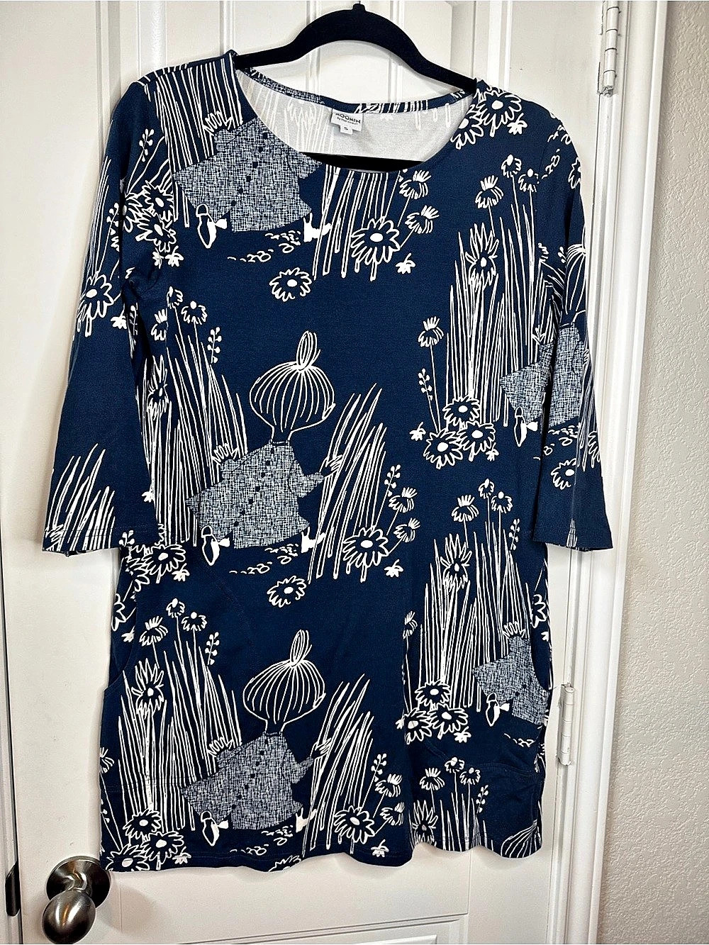 Moomin by Martinex Little My Print Tunic Dress Blue size small boho casual